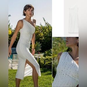 Zara One Shoulder Eyelet Dress in Cream